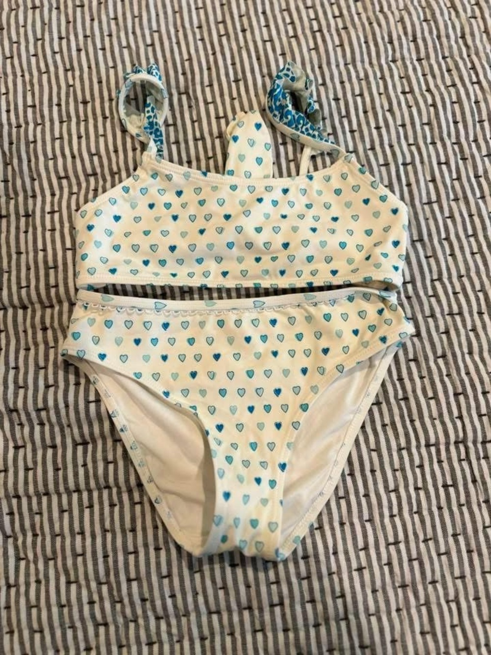 Roller Rabbit Girls White Two-Piece Swimsuit with Blue Heart Print